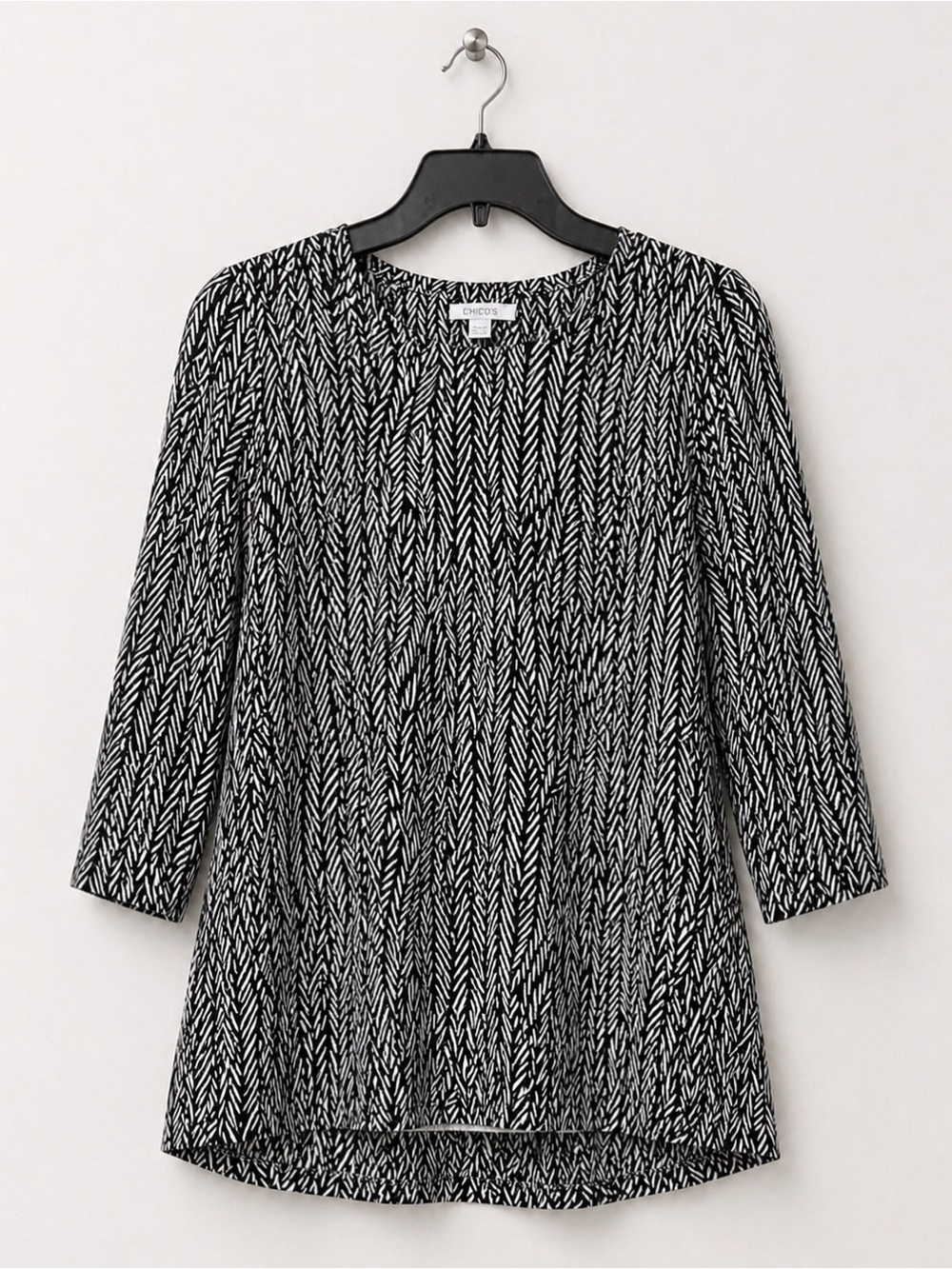 Chico’s Zenergy French Terry Tunic Top 3/4 Sleeve Black White Size 1 Medium